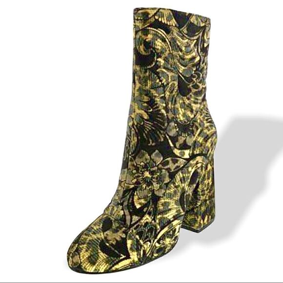ASH WOMEN’S AS-FLORA MID-CALF BLOCK-HEEL BOOTS IN GOLD & BLACK WOMEN SIZES 9, 10 - Picture 5 of 15